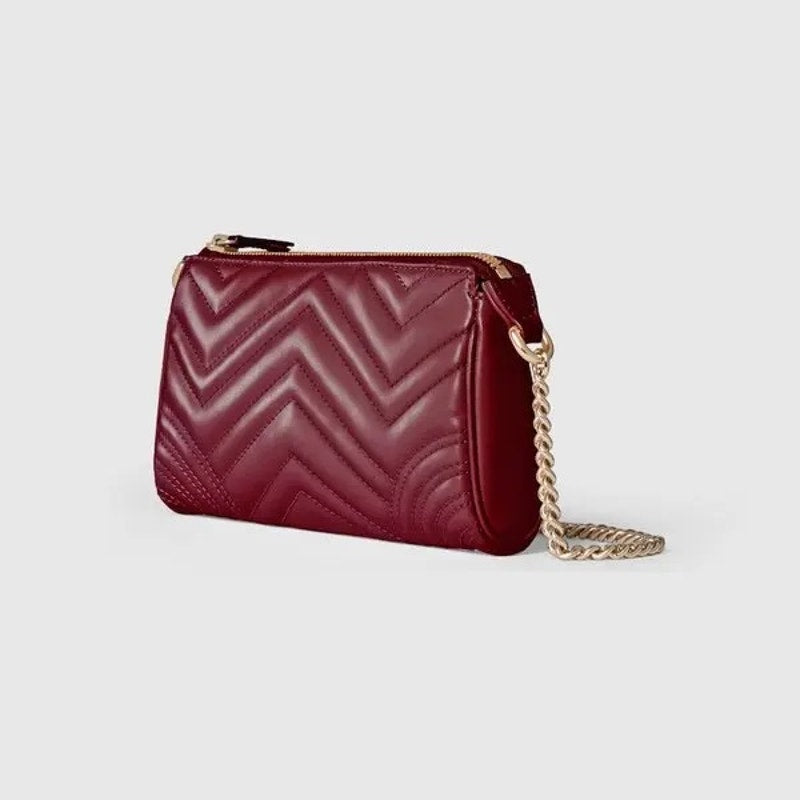 Gucci GG Marmont Small Shoulder Bag Bordeaux Matelassé Leather Gold Hardware NWT