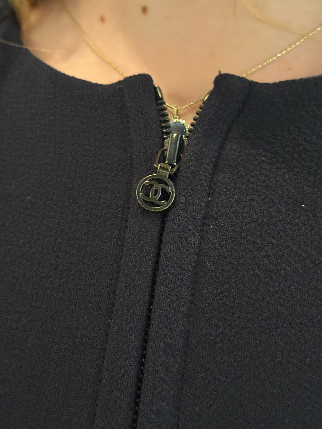 Chanel 1997 Navy Double Zip Coat Dress FR 38 | CC Logo Zippers | Fall 1997 Collection