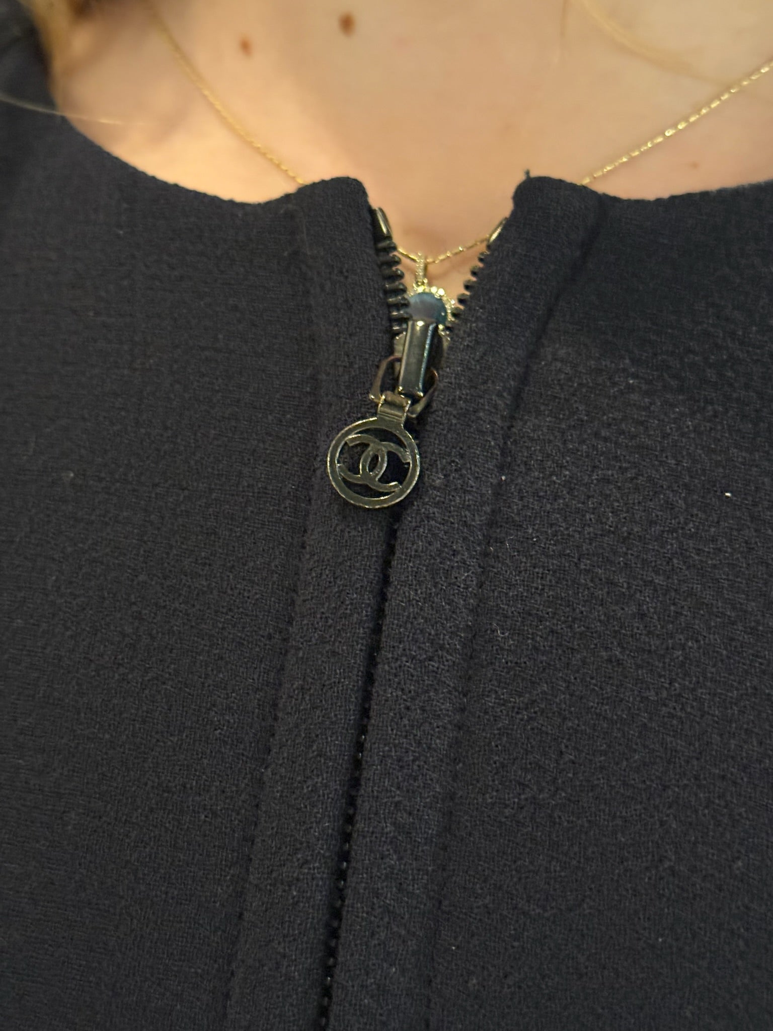 Chanel 1997 Navy Double Zip Coat Dress FR 38 | CC Logo Zippers | Fall 1997 Collection