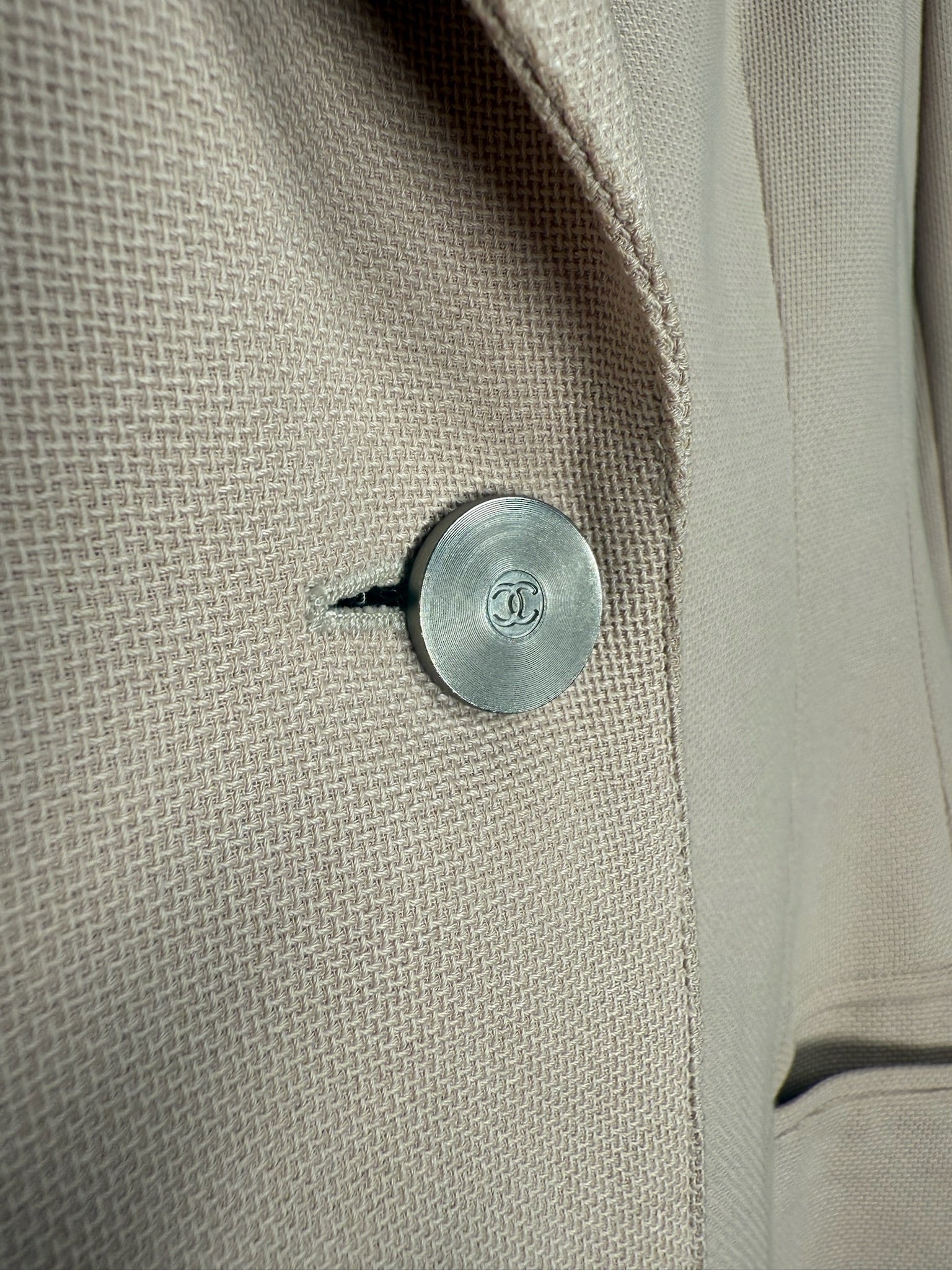 Chanel 1998 CC Logo Cotton One Button Blazer FR38