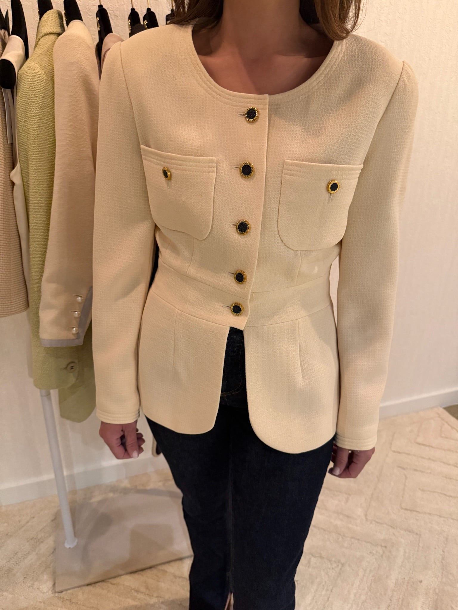 Chanel Beige Blazer Blk Buttons 1989