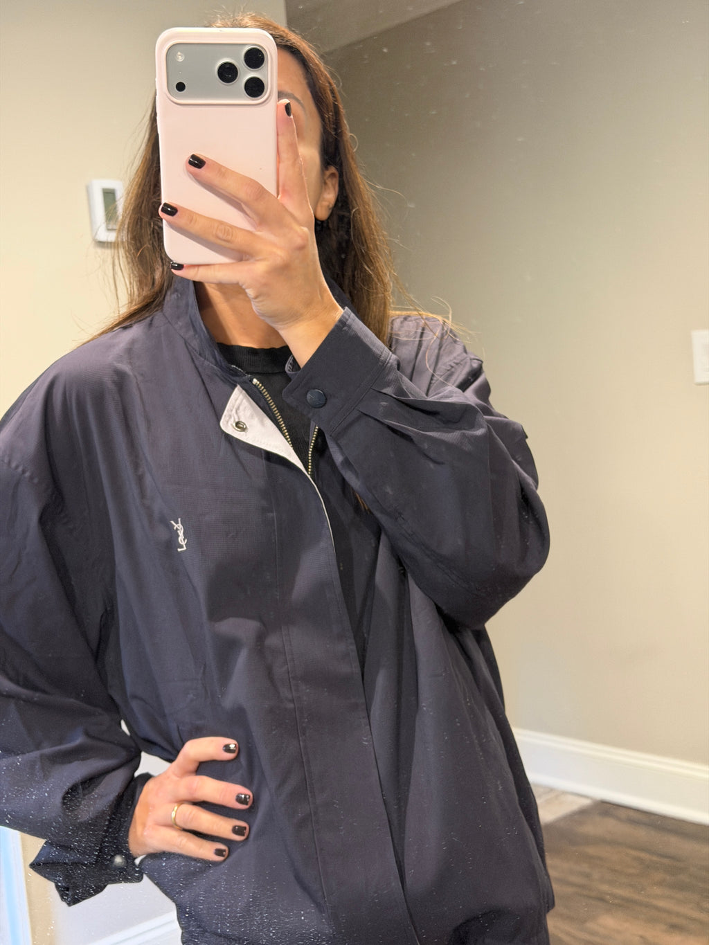 Yves Saint Laurent YSL Navy Black Windbreaker Bomber Jacket with Logo Embroidery