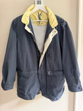 Yves Saint Laurent Vintage 90s Chino Blue YSL Logo Utility Windbreaker Jacket Gold Hardware Size 100 Oversized