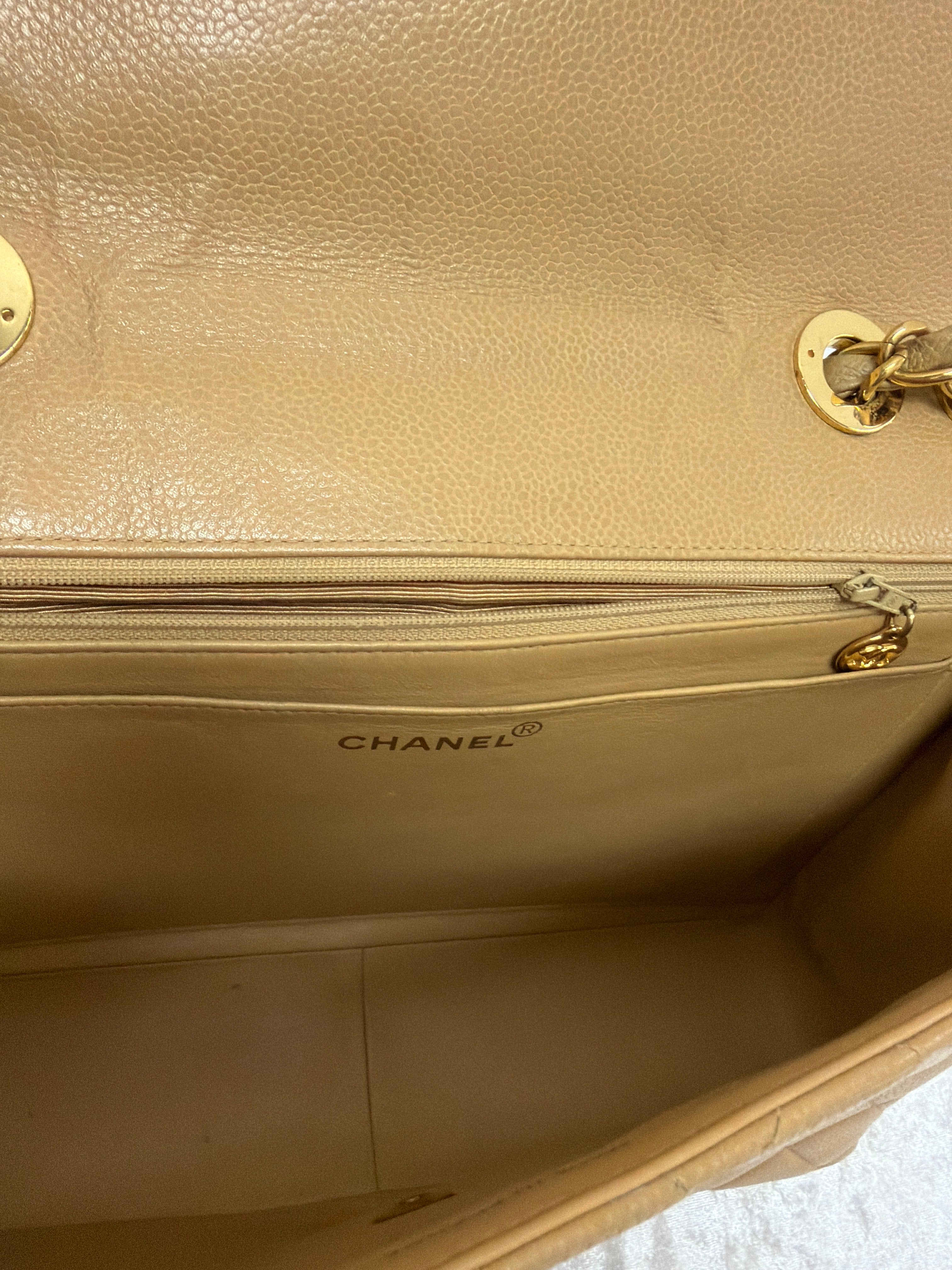 Chanel Jumbo Caviar Beige Maxi Flap  1986-1988