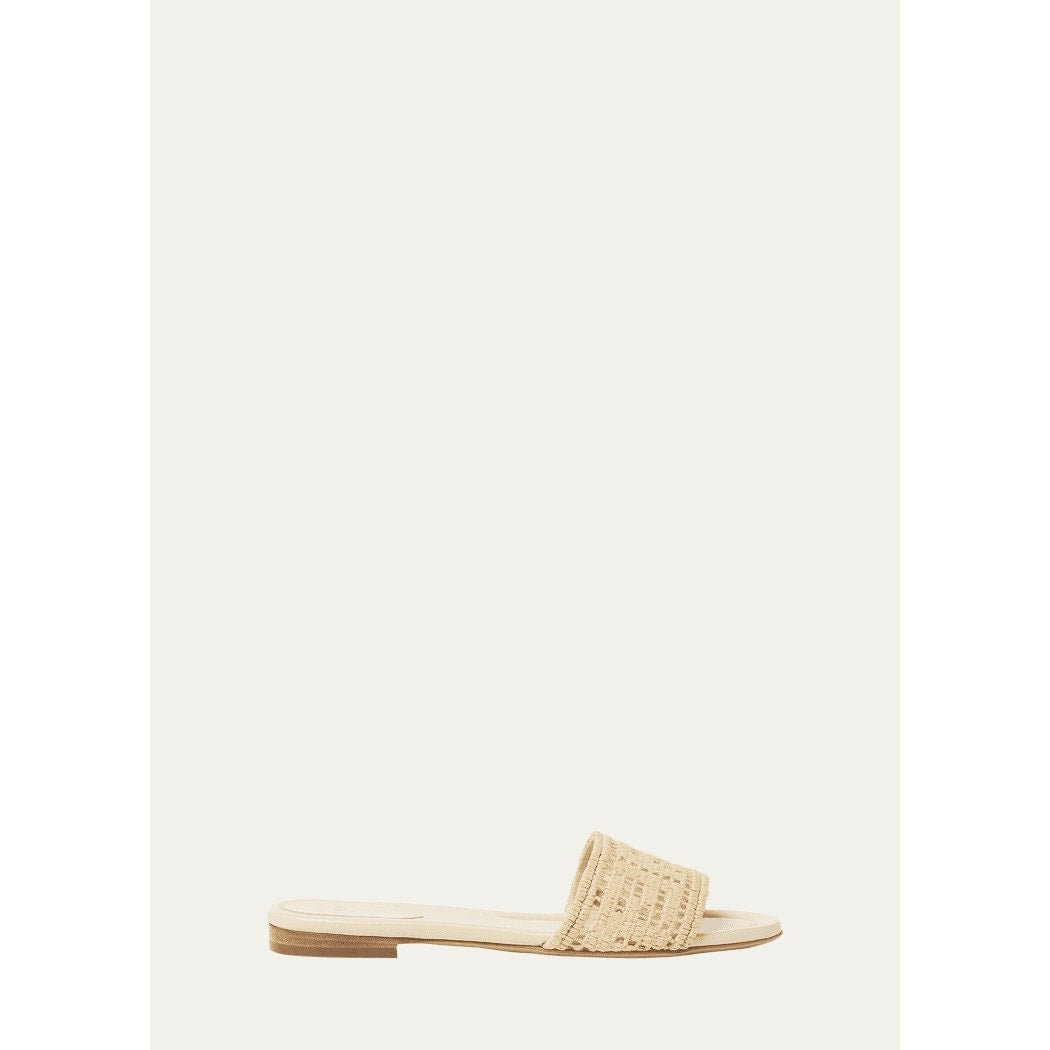 Fendi Sunshine FF Raffia Leather Slide Sandals BNIB Size 41