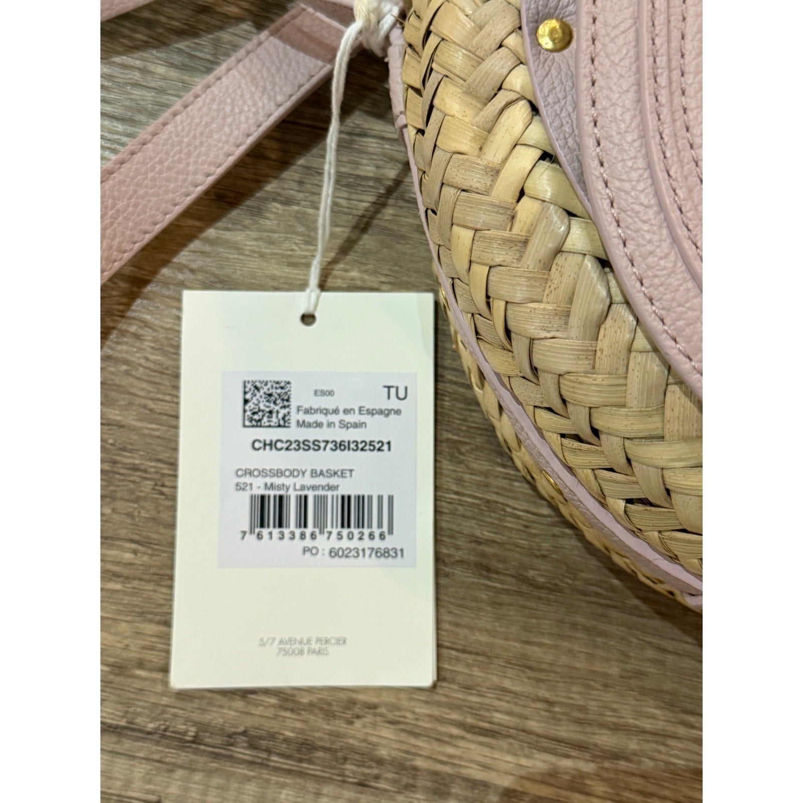 Chloé Marcie Pebbled Leather & Straw Crossbody Bag Pastel Pink Gold Hardware NWT