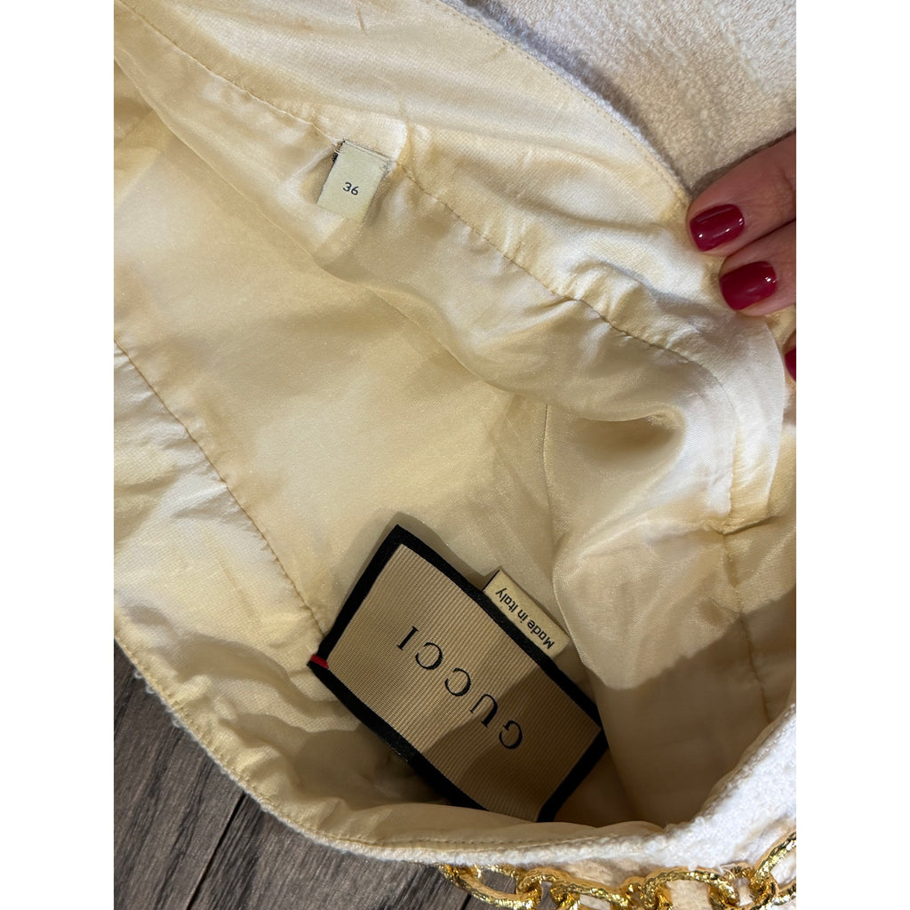 Gucci Chain Embellished Bouclé Mini Skirt White IT 36 NWT