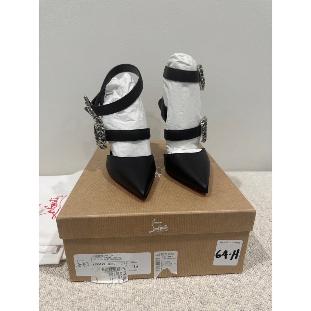 CHRISTIAN LOUBOUTIN 38 Giddylina 100 buckle-embellished leather pumps$1,495
