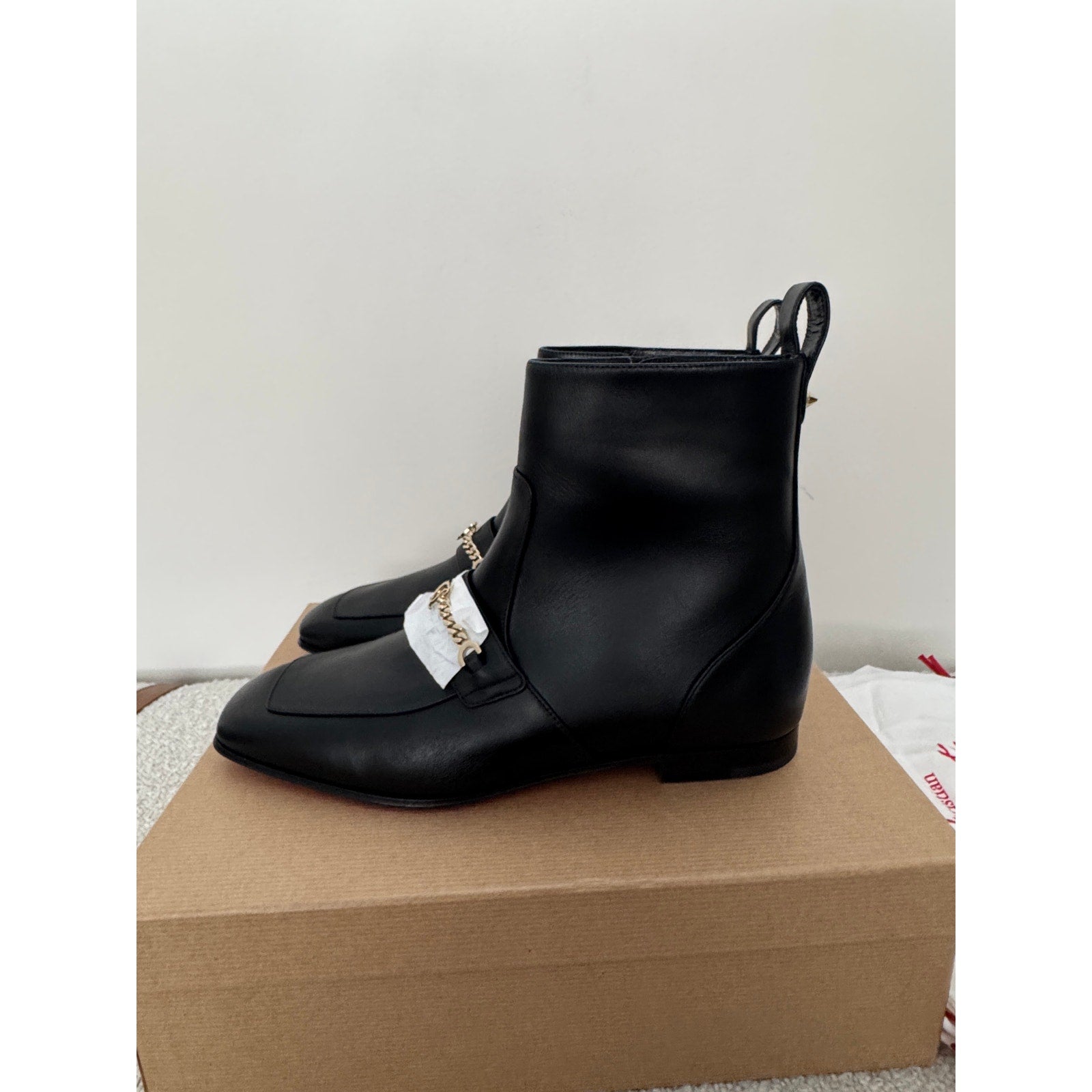 CHRISTIAN LOUBOUTIN 
Chain Detail Apron Toe Bootie 38 BNIB