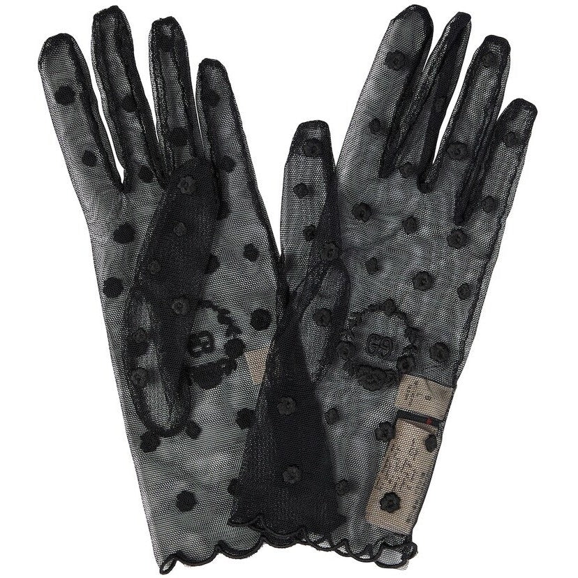 Gucci Embroidered Polka-Dot Tulle Gloves NWT Size Medium 7.5
