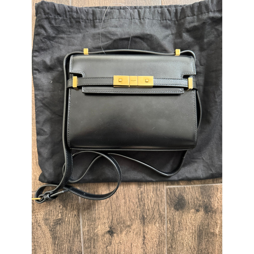 SAINT LAURENT  Manhattan Mini Calfskin Shoulder Bag Black