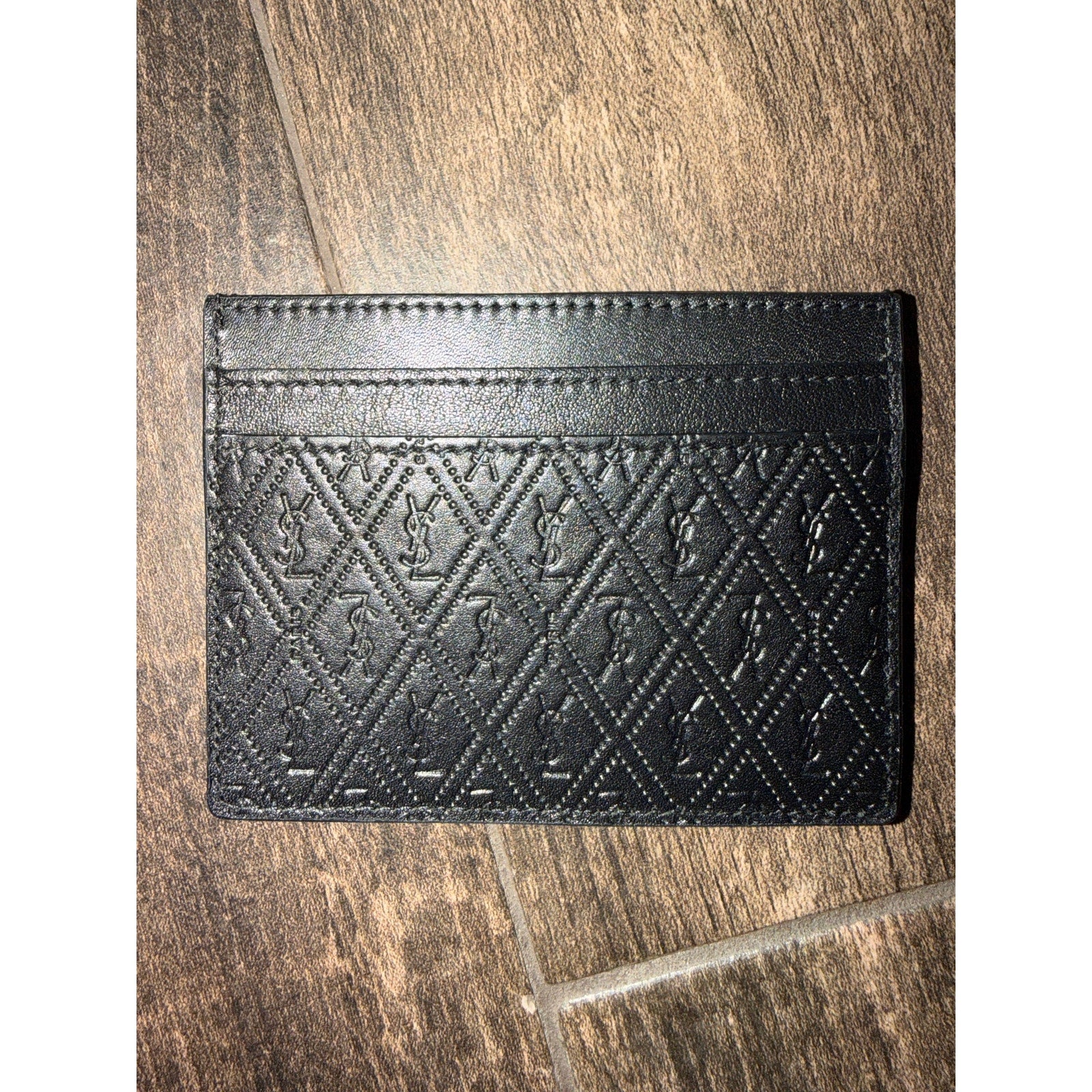 Saint Laurent YSL All Over Monogram Leather Card Holder Black Card Case BNIB
