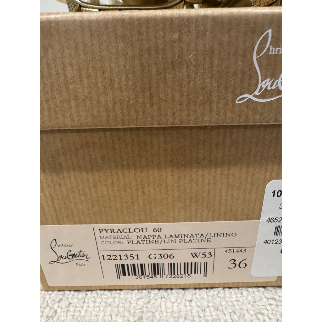 Christian Louboutin Pyraclou 60 Silver Spiked Wedge Sandals Size 36 BNIB