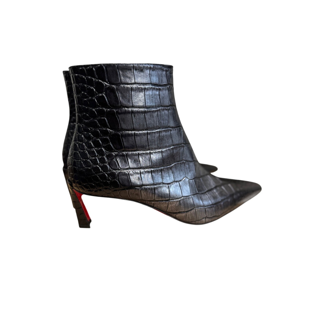 Christian Louboutin Condora Gunmetal CrocEmbossed Booties 55mm | New in Box 38.5