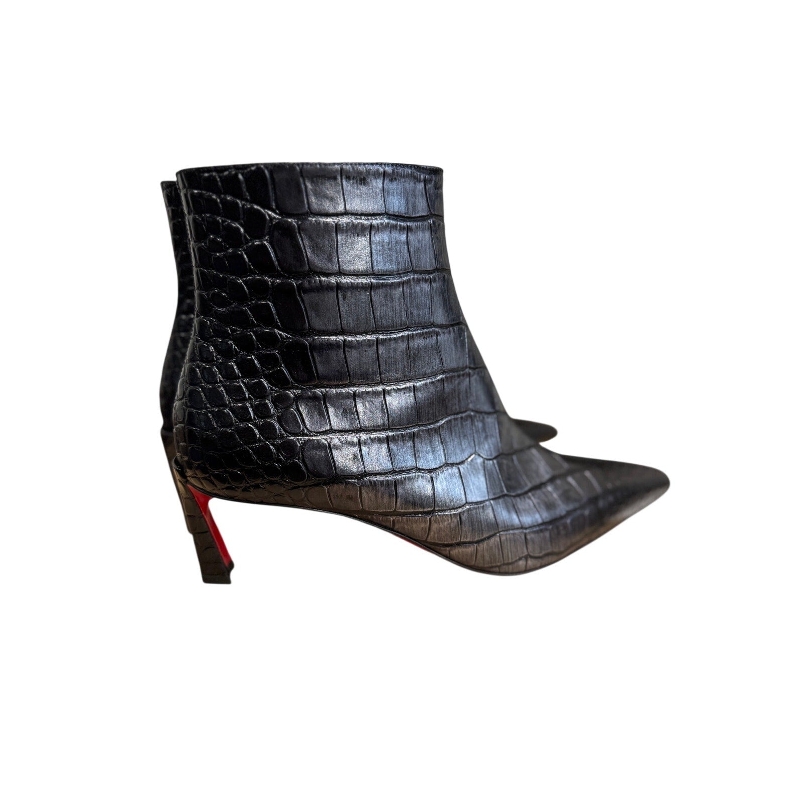 Christian Louboutin Condora Gunmetal CrocEmbossed Booties 55mm | New in Box 38.5