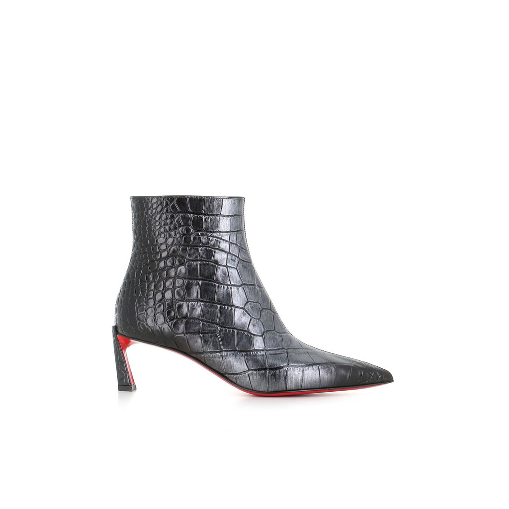 Christian Louboutin Condora Gunmetal Croc-Embossed Booties 55mm | New in Box 37