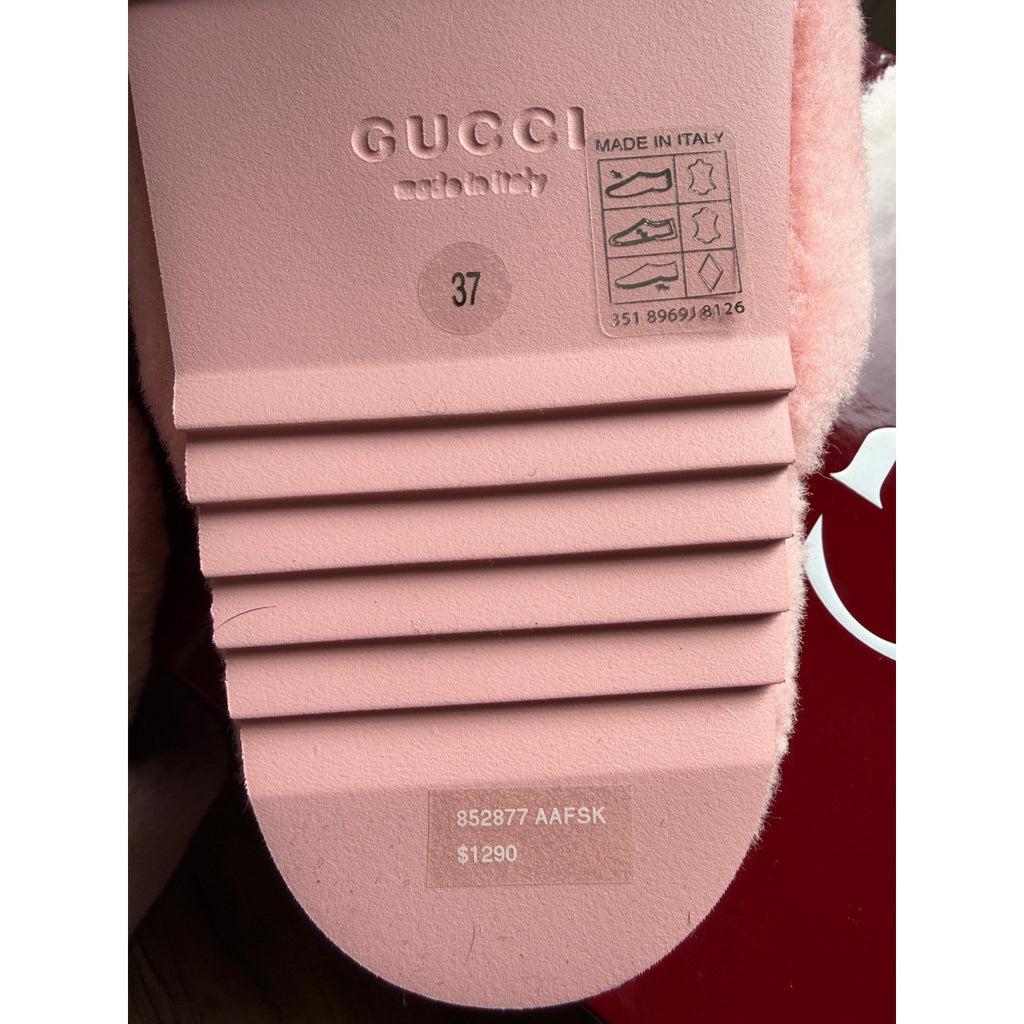 Gucci Horsebit Merino Wool Pink Mules Flat Slides Women’s Shoes Size 37