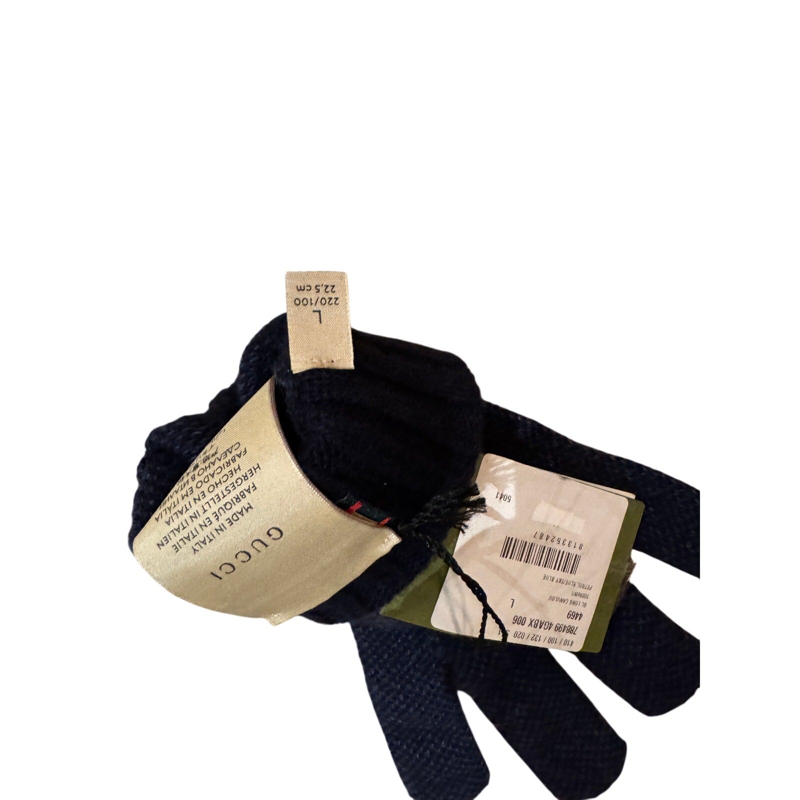 GUCCI Blue Logo-Jacquard Cashmere Gloves NWT size large