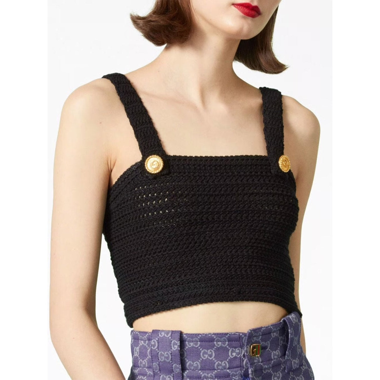 GUCCI Black Crochet Cotton Top Ready-To-Wear Size Small NWT