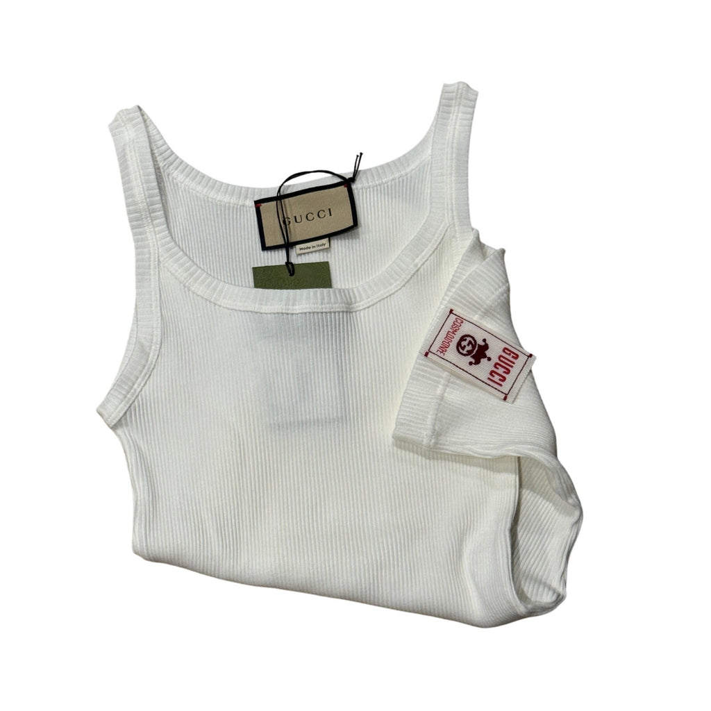 GUCCI Logo-Patch Ribbed Cotton Tank Top Size Small