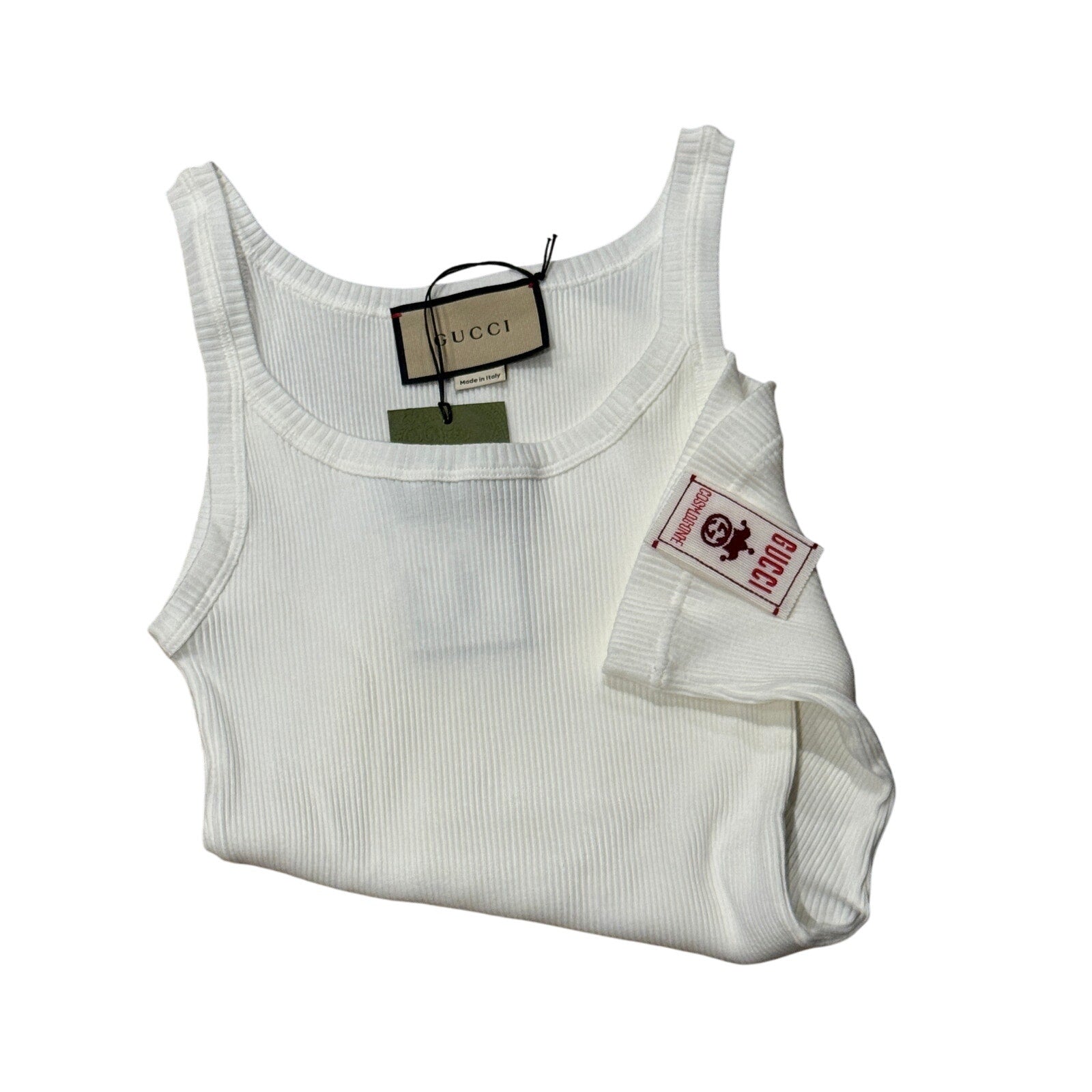GUCCI Logo-Patch Ribbed Cotton Tank Top Size Small