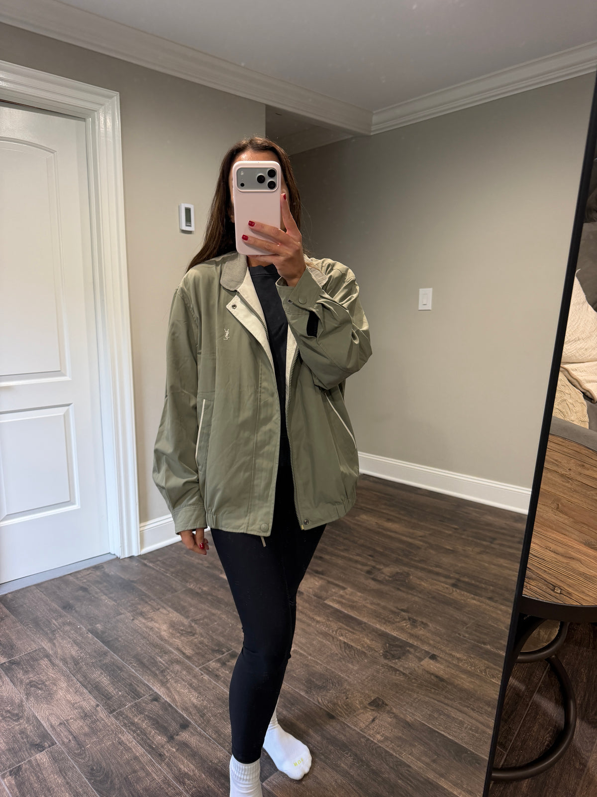 Yves Saint Laurent Vintage YSL Khaki Sage Windbreaker Bomber Jacket Size 100