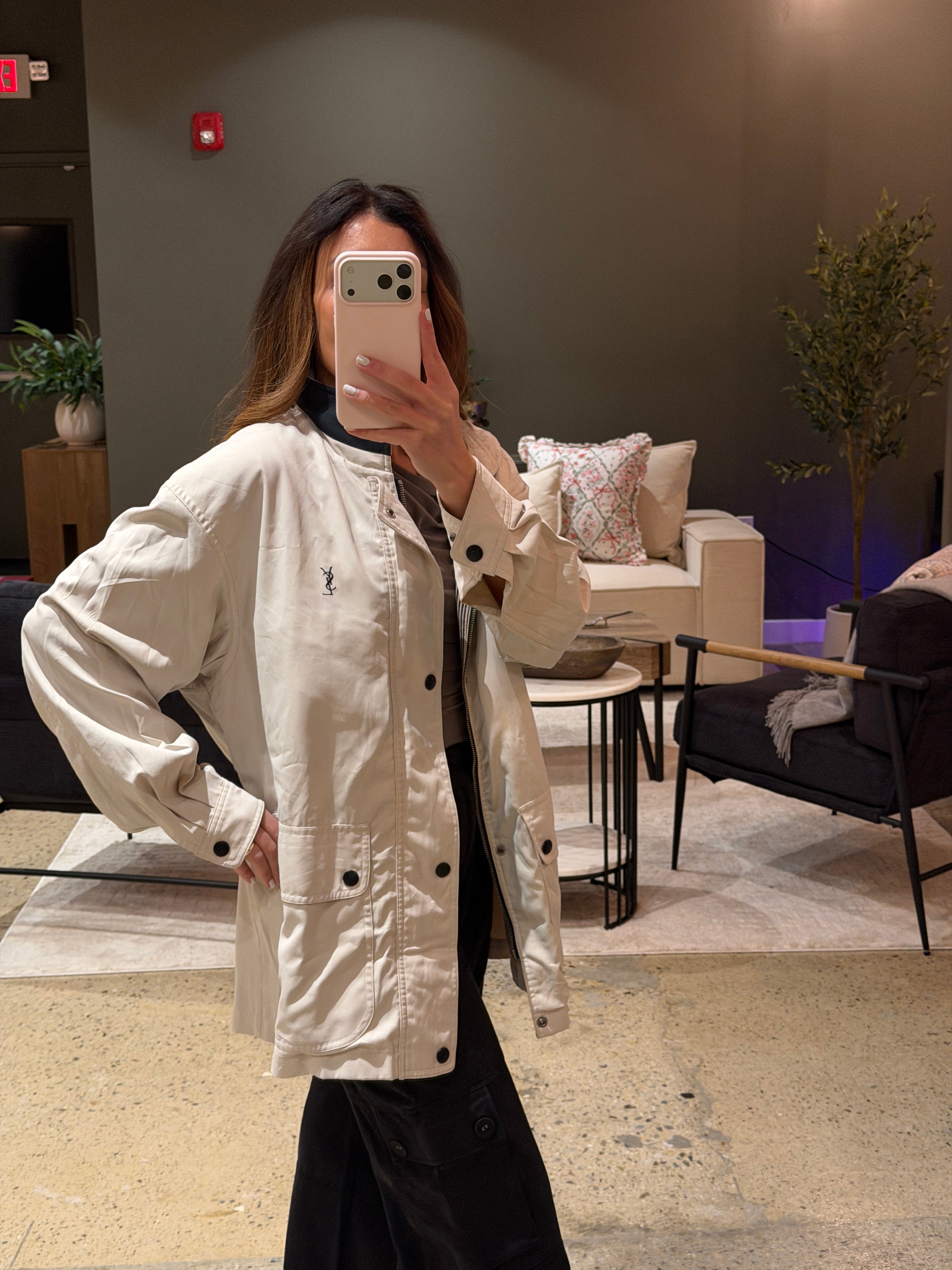 Saint Laurent Off White Double Pocket Windbreaker Jacket w/ Hood