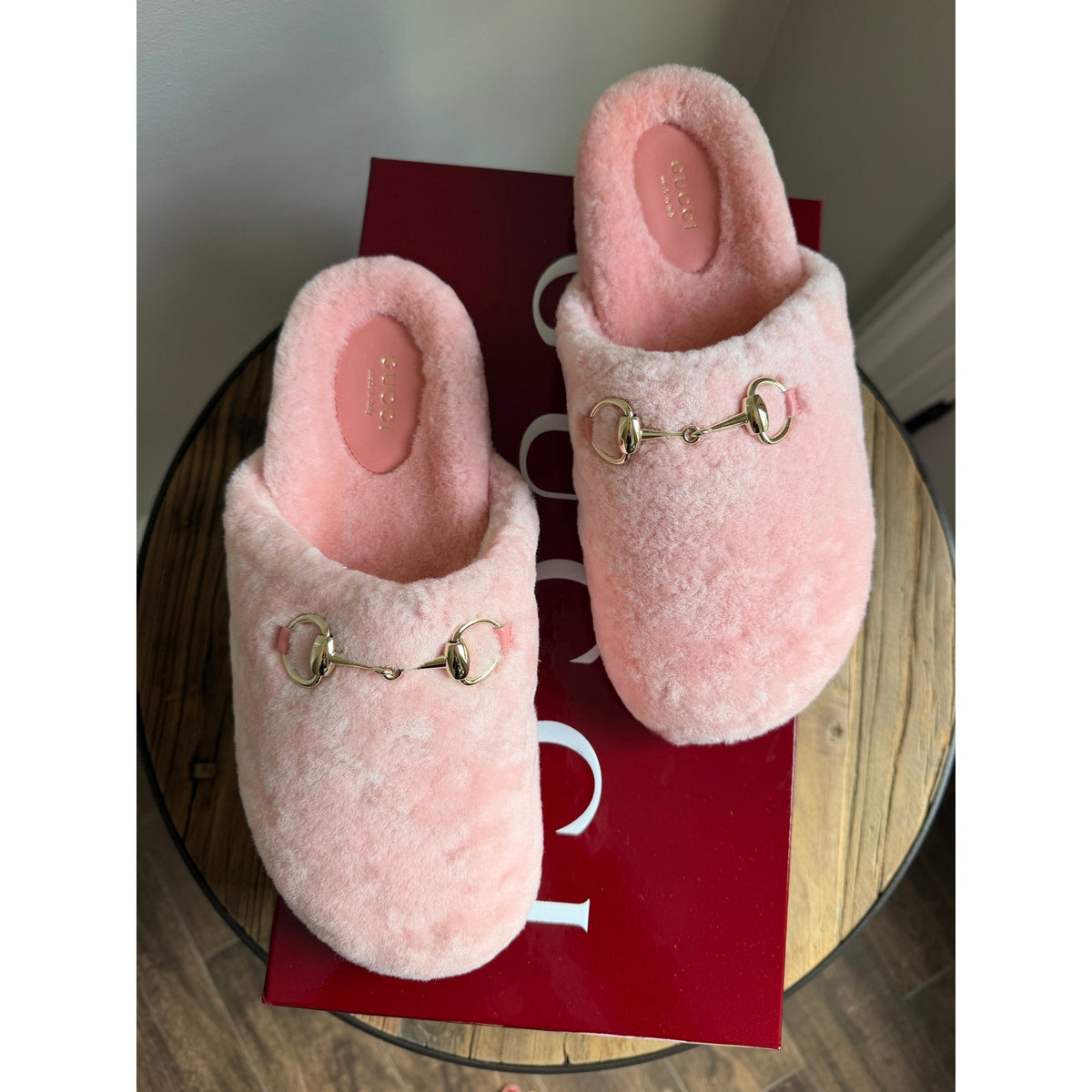Gucci Horsebit Merino Wool Pink Mules Flat Slides Women’s Shoes Size 38