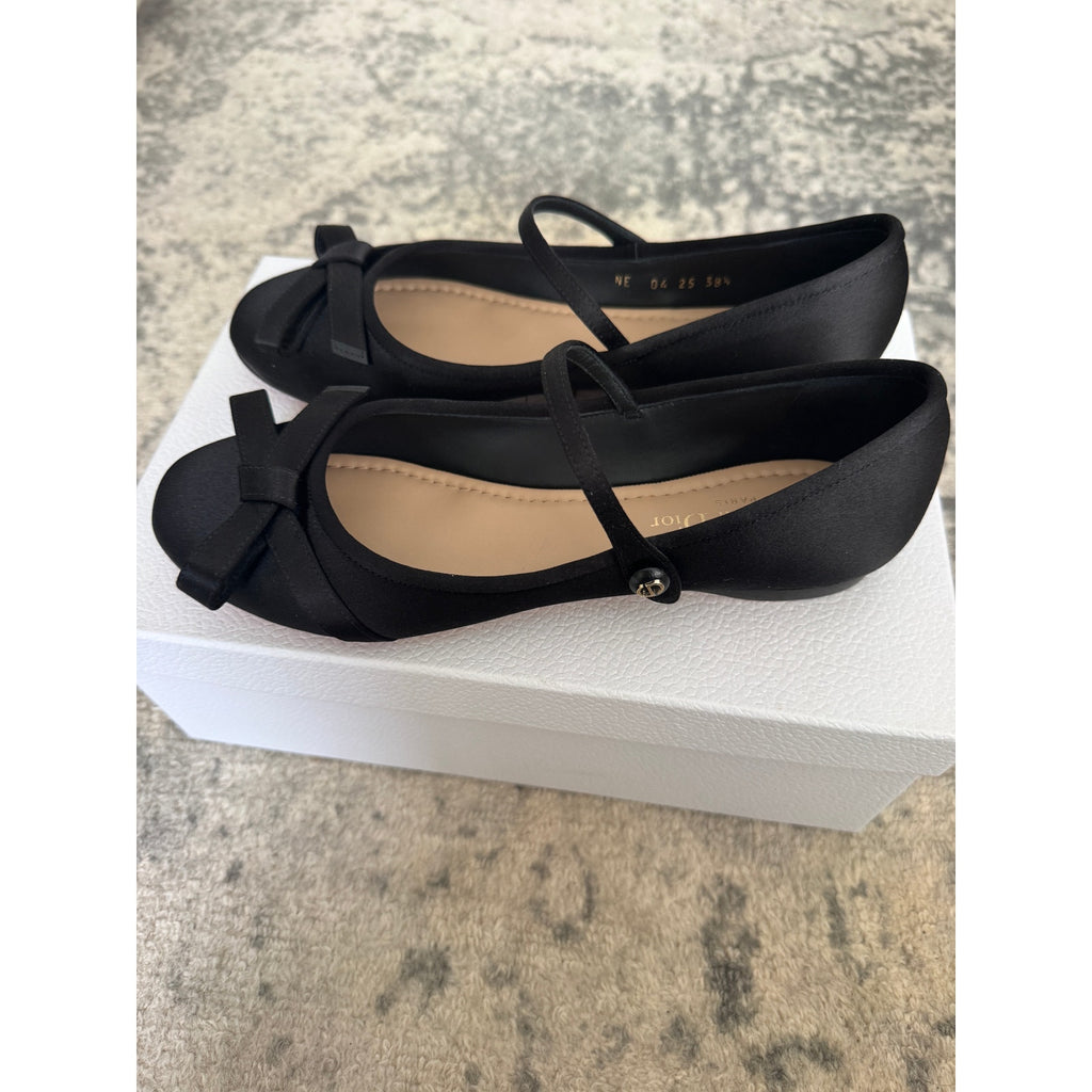 Christian Dior Satin Bow Ballet Flats with Mary Jane Strap BNIB 38.5