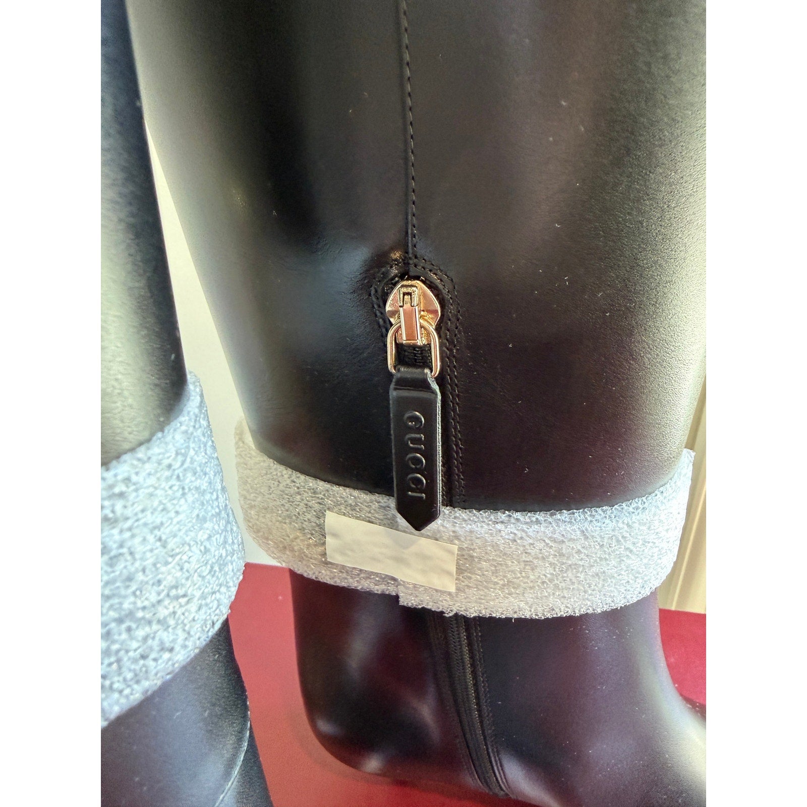 Gucci Signoria Leather Logo Chain Tall Boots 37.5 NWT
