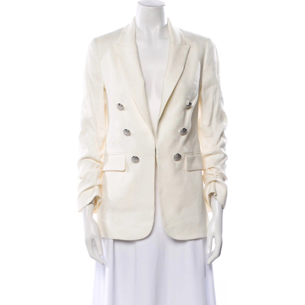 Veronica Beard Ivory Linen Double-Breasted Blazer Jacket Size 2 NWT Silver Crest Buttons