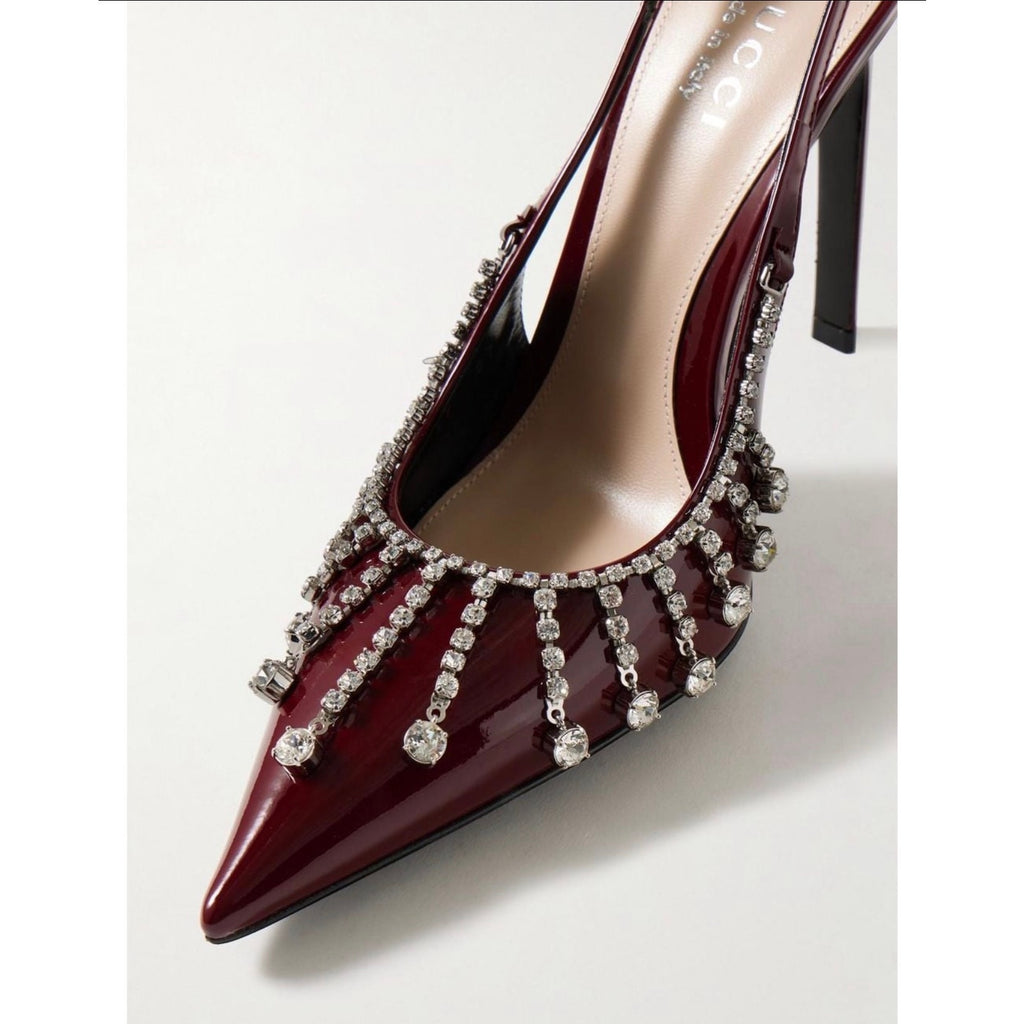 Gucci Guinevere Crystal Leather Slingback Stiletto Pumps NWT 37.5