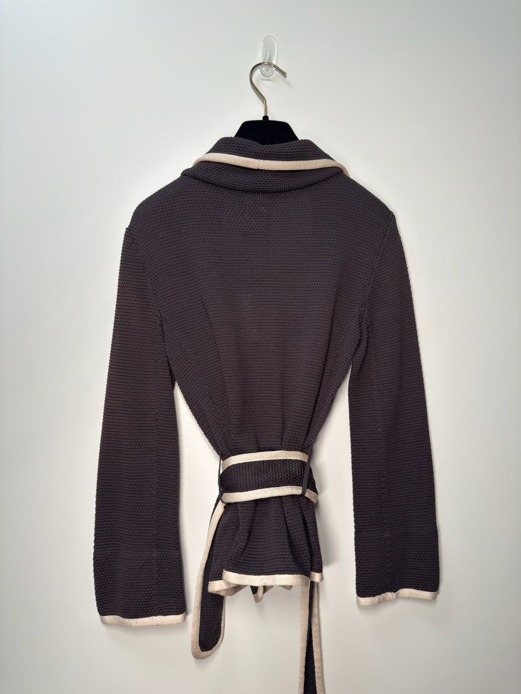 Chanel 2006 Silk Belted Jacket Black Shawl Collar FR38