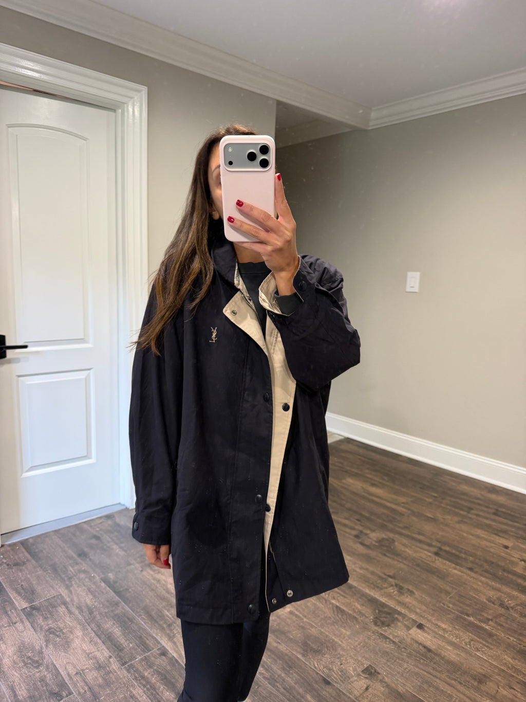 Yves Saint Laurent Vintage YSL Reversible Black Khaki Windbreaker Bomber Jacket Size 100