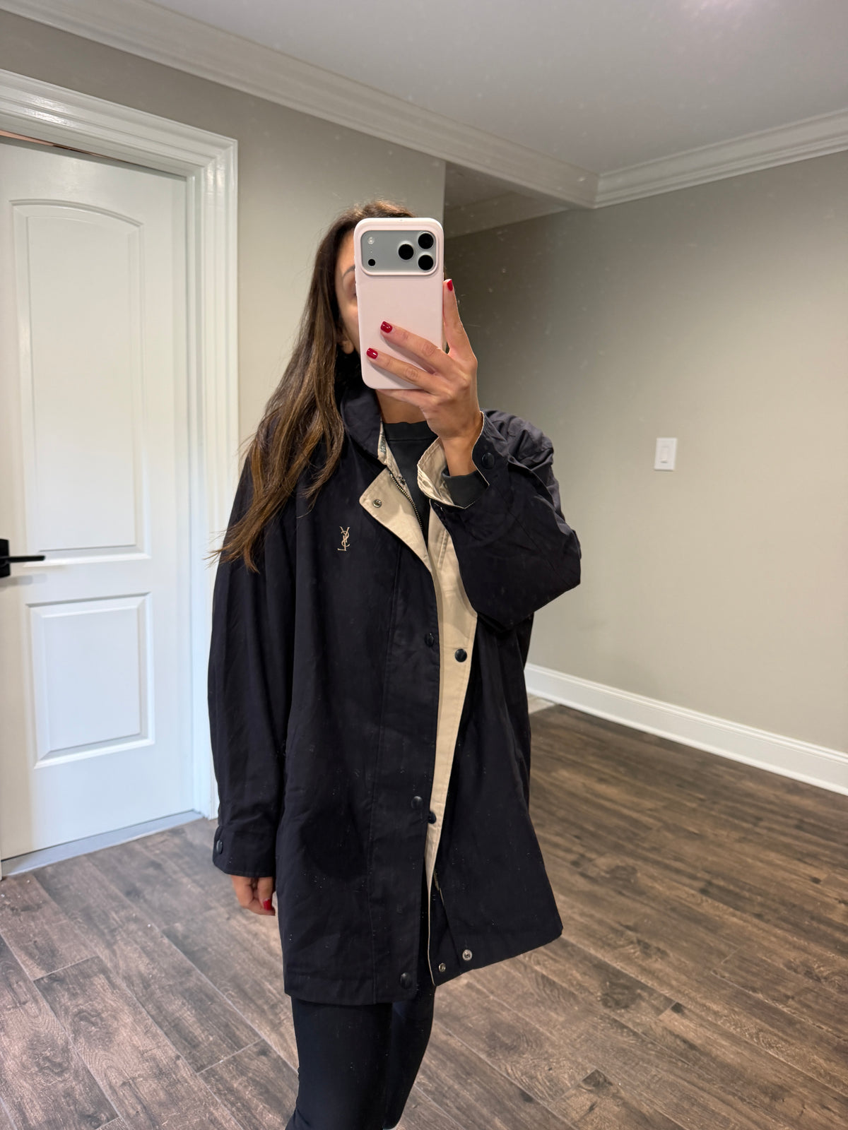 Yves Saint Laurent Vintage YSL Reversible Black Khaki Windbreaker Bomber Jacket Size 100