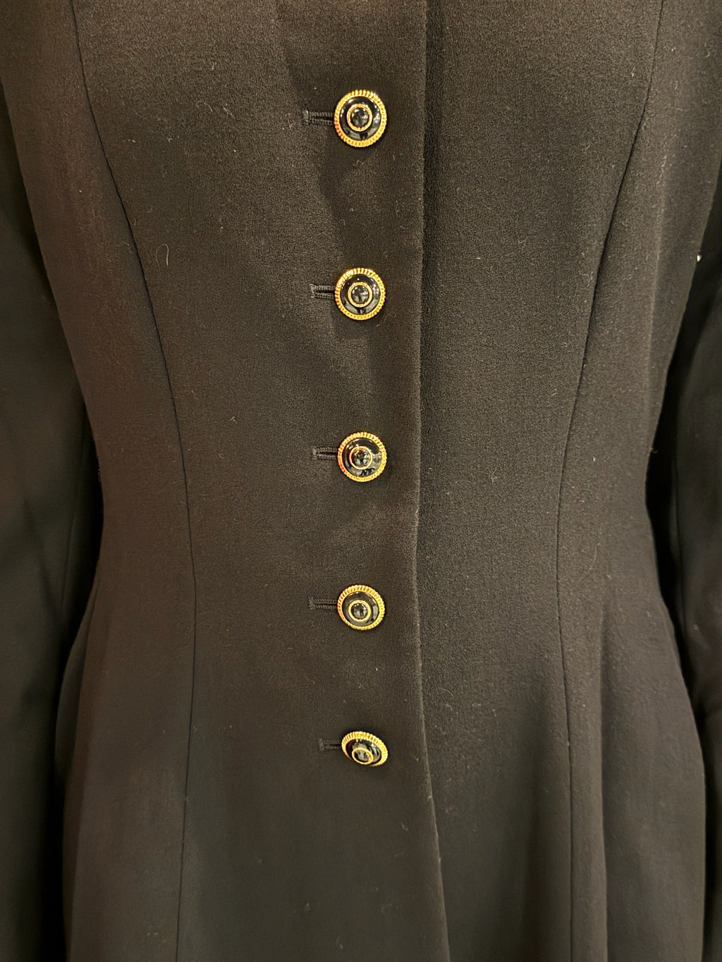 Escada by Margaretha Ley Black Wool Coat Jacket Small Longline Classic