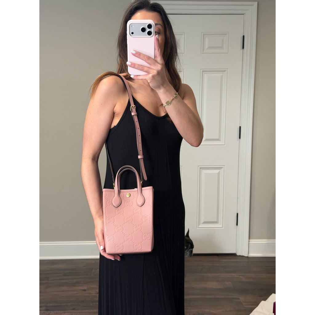 Gucci GG Leather Super Mini Shoulder Bag Pink NWT