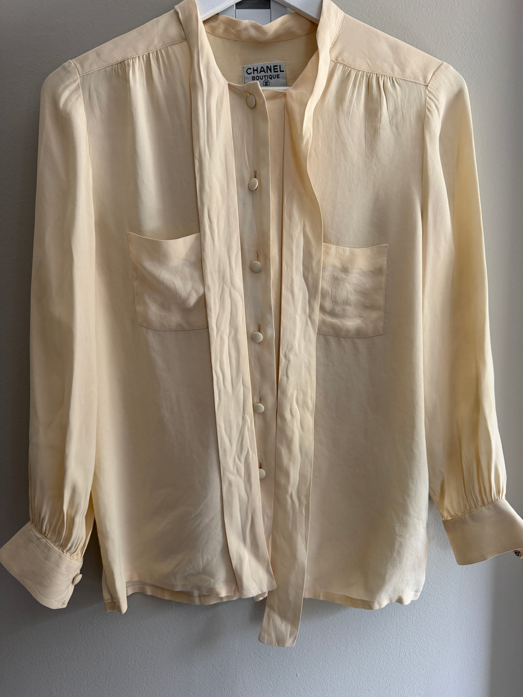 Chanel CC Pocket Ivory Logo Blouse
