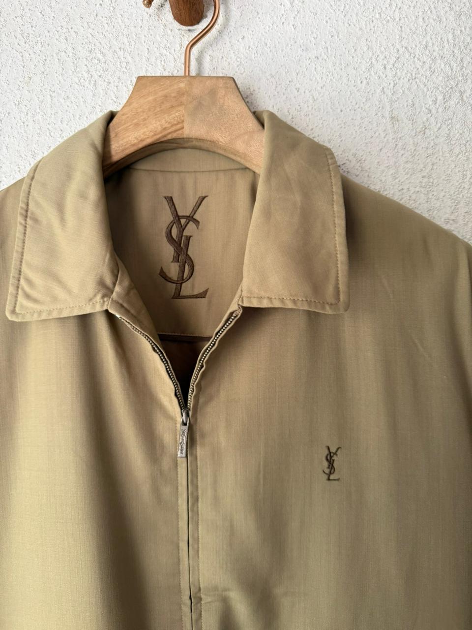 Yves Saint Laurent Vintage 90s Tan Windbreaker Brown YSL Logo YSL Logo Lining Size 95
