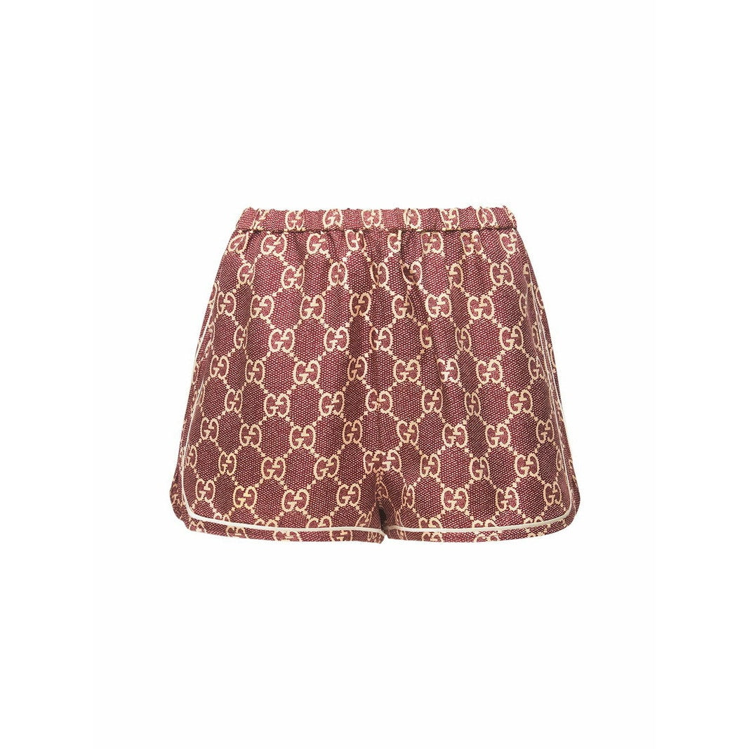 Gucci GG Logo Print Silk Twill Track Shorts Burgundy Cream Size XS NWT $1,400