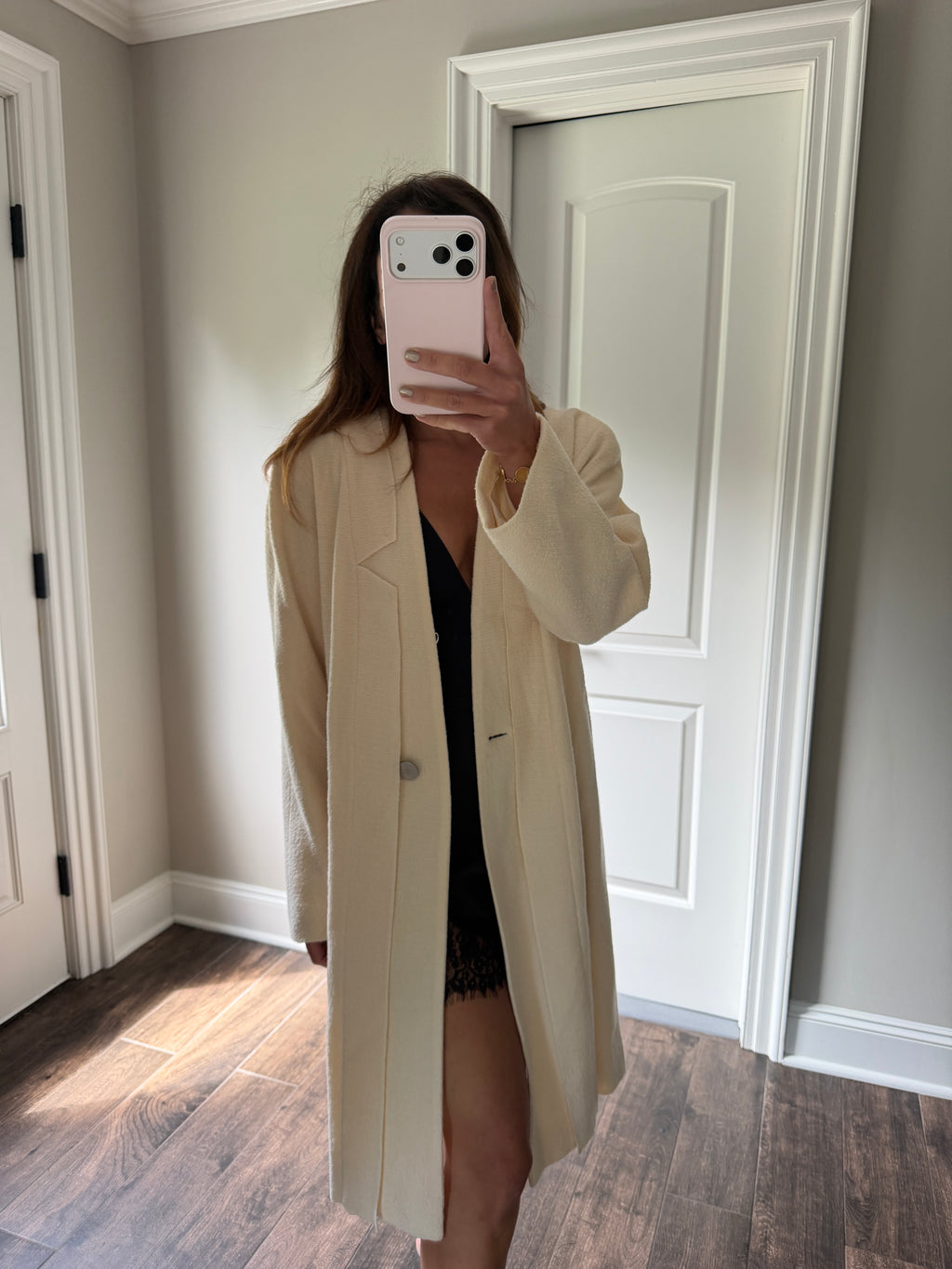 Chanel 1999 Tweed Cream Long Blazer Coat