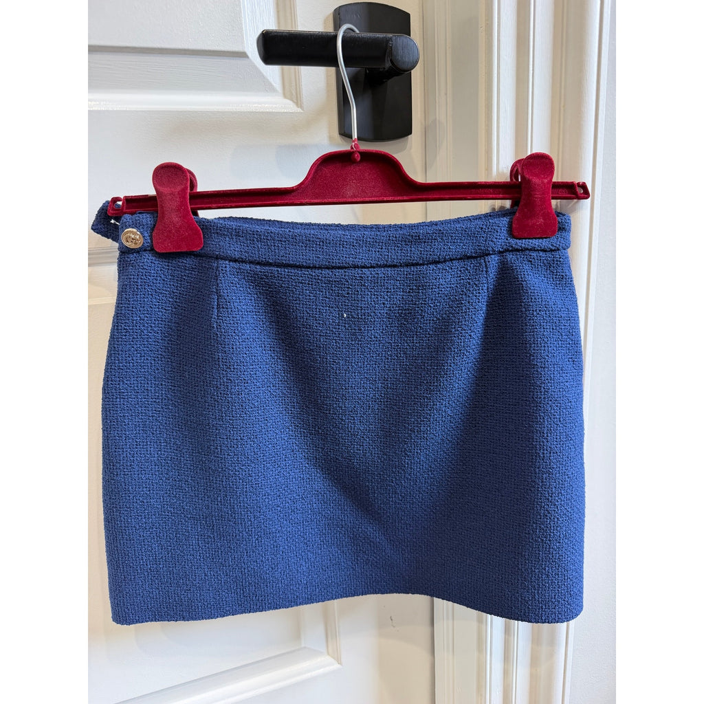Gucci Blue Cotton Blend Tweed Mini Skirt | Gold Logo Button | IT 38