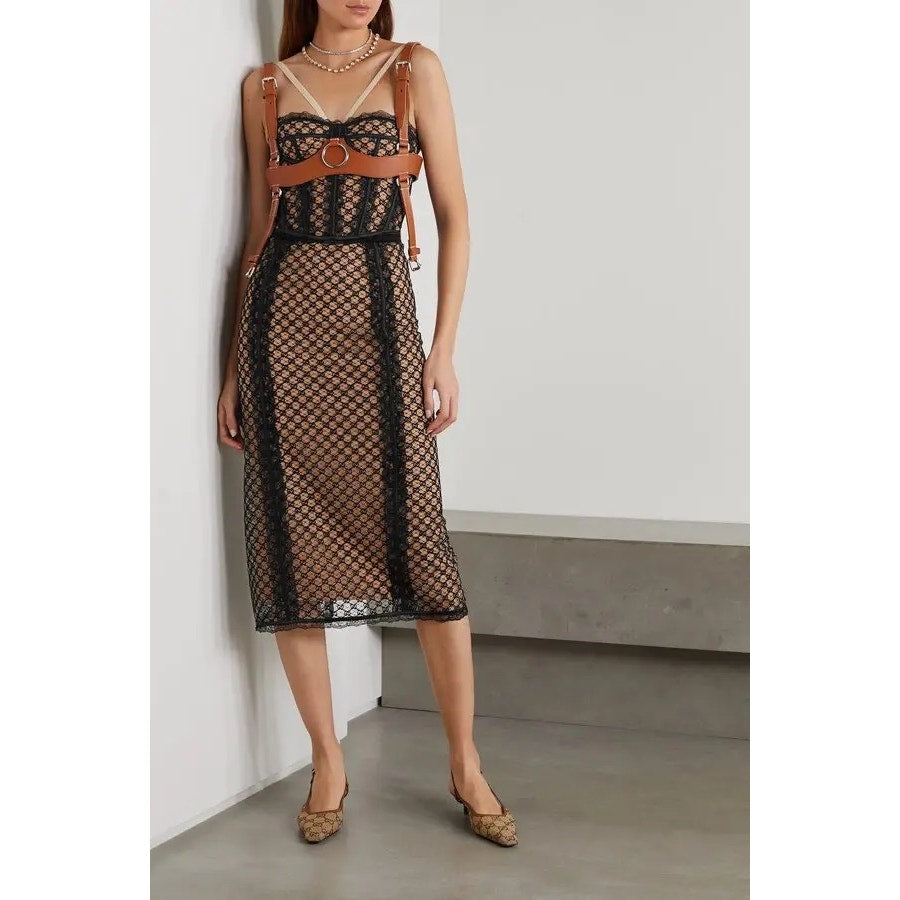 GUCCI Lace-Trimmed Embroidered Cotton-Blend Tulle And Satin Bustier Top Black XS