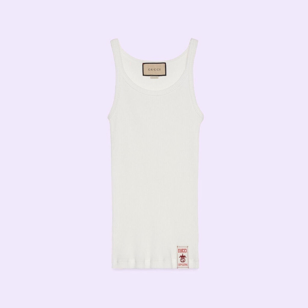 GUCCI Logo-Patch Ribbed Cotton Tank Top Size XSmall