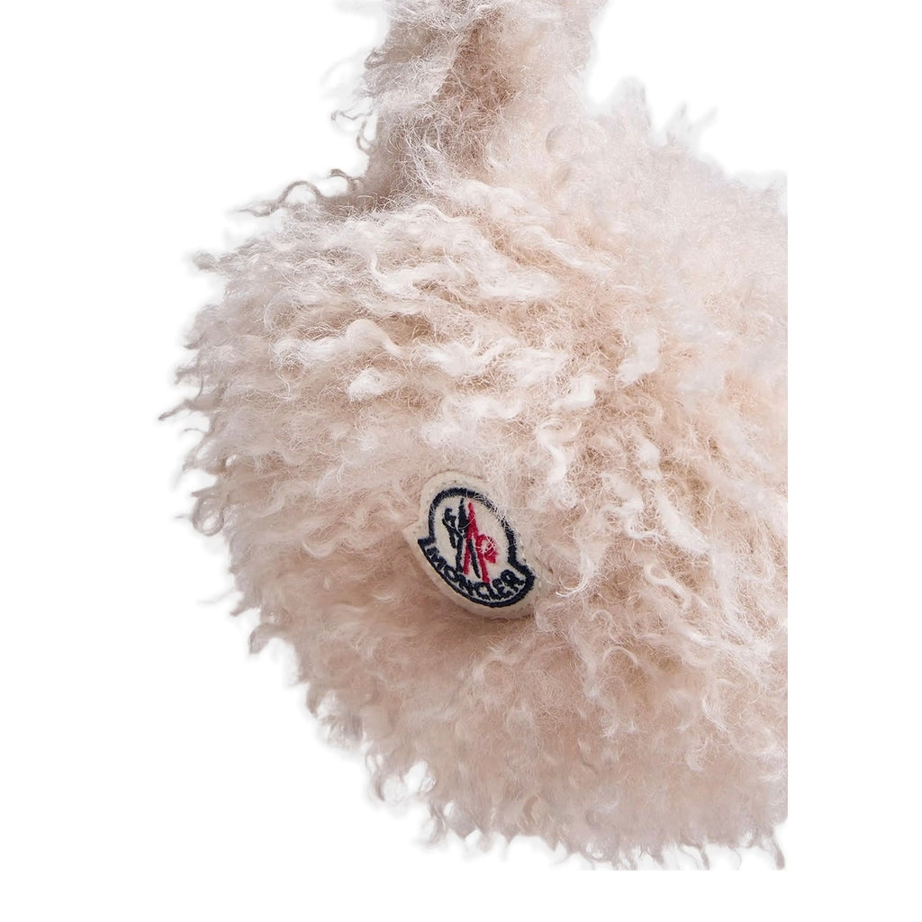 Moncler Fluffy Teddy Earmuffs Light Beige Logo Headband Made in Italy NWT