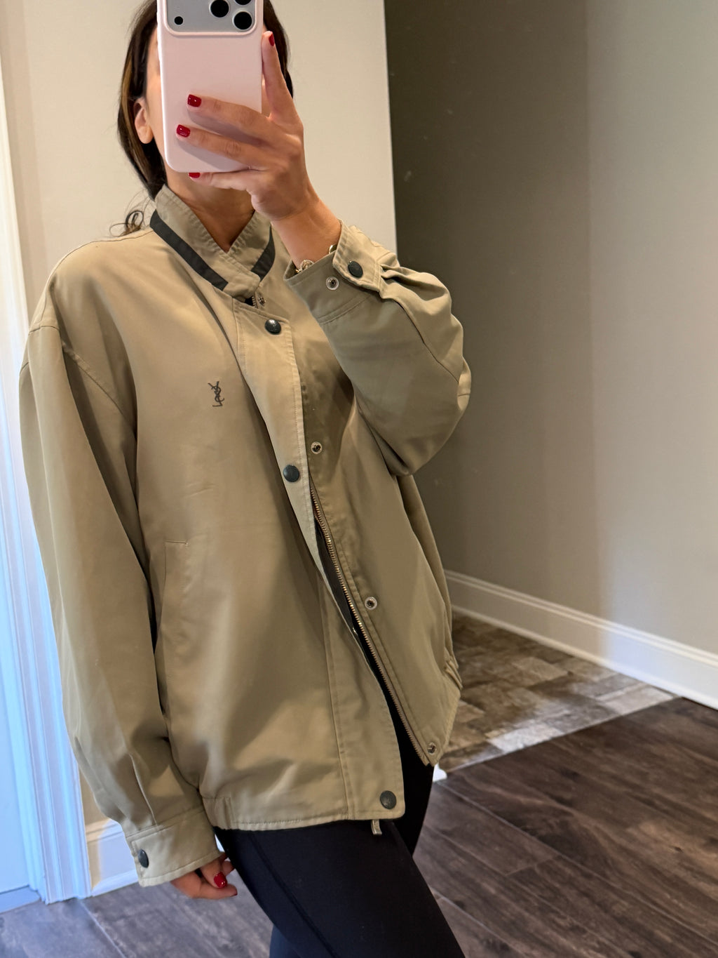 Yves Saint Laurent Vintage YSL Light Khaki Windbreaker Bomber Jacket Size 100 DAMAGED