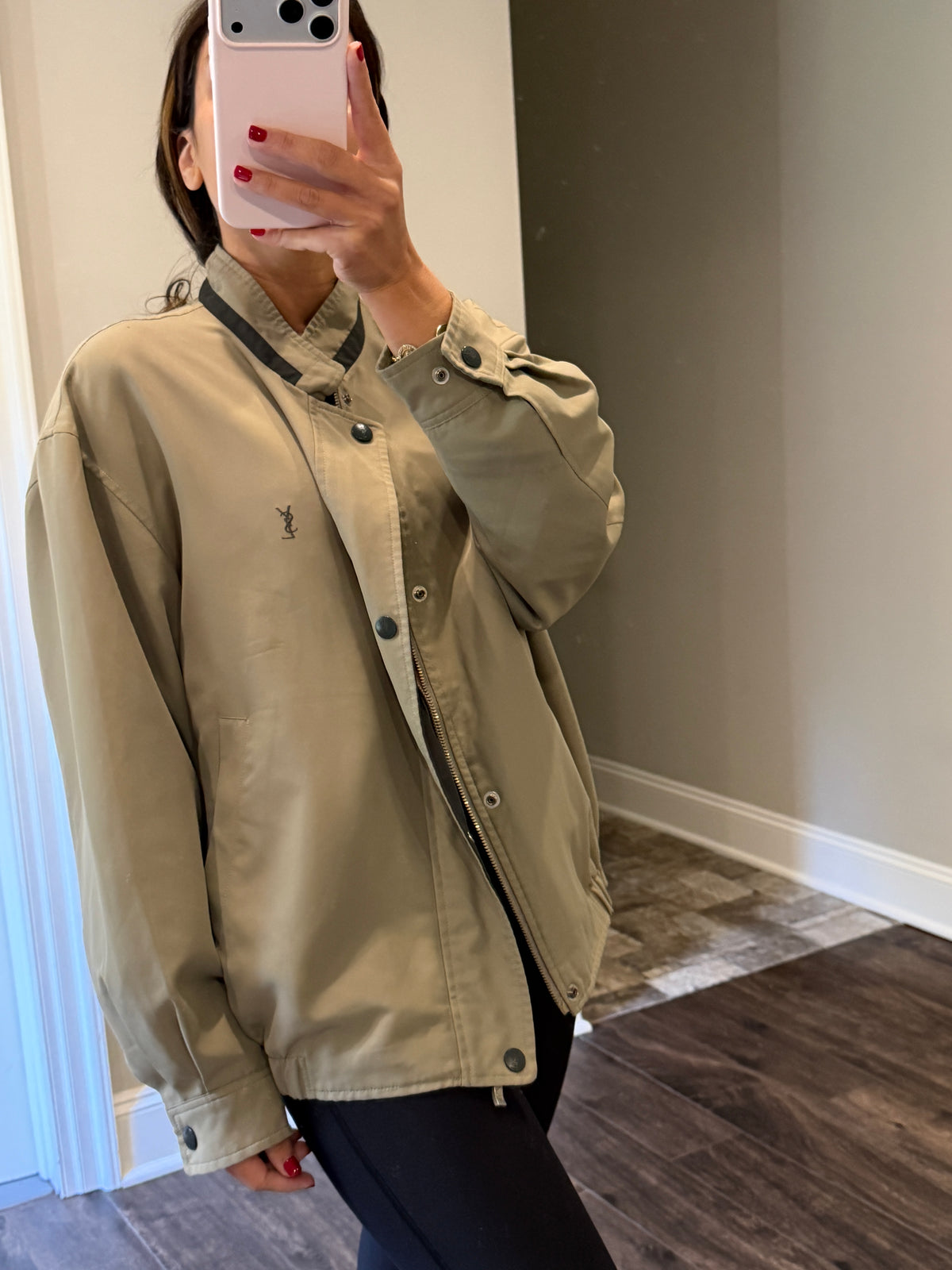 Yves Saint Laurent Vintage YSL Light Khaki Windbreaker Bomber Jacket Size 100 DAMAGED