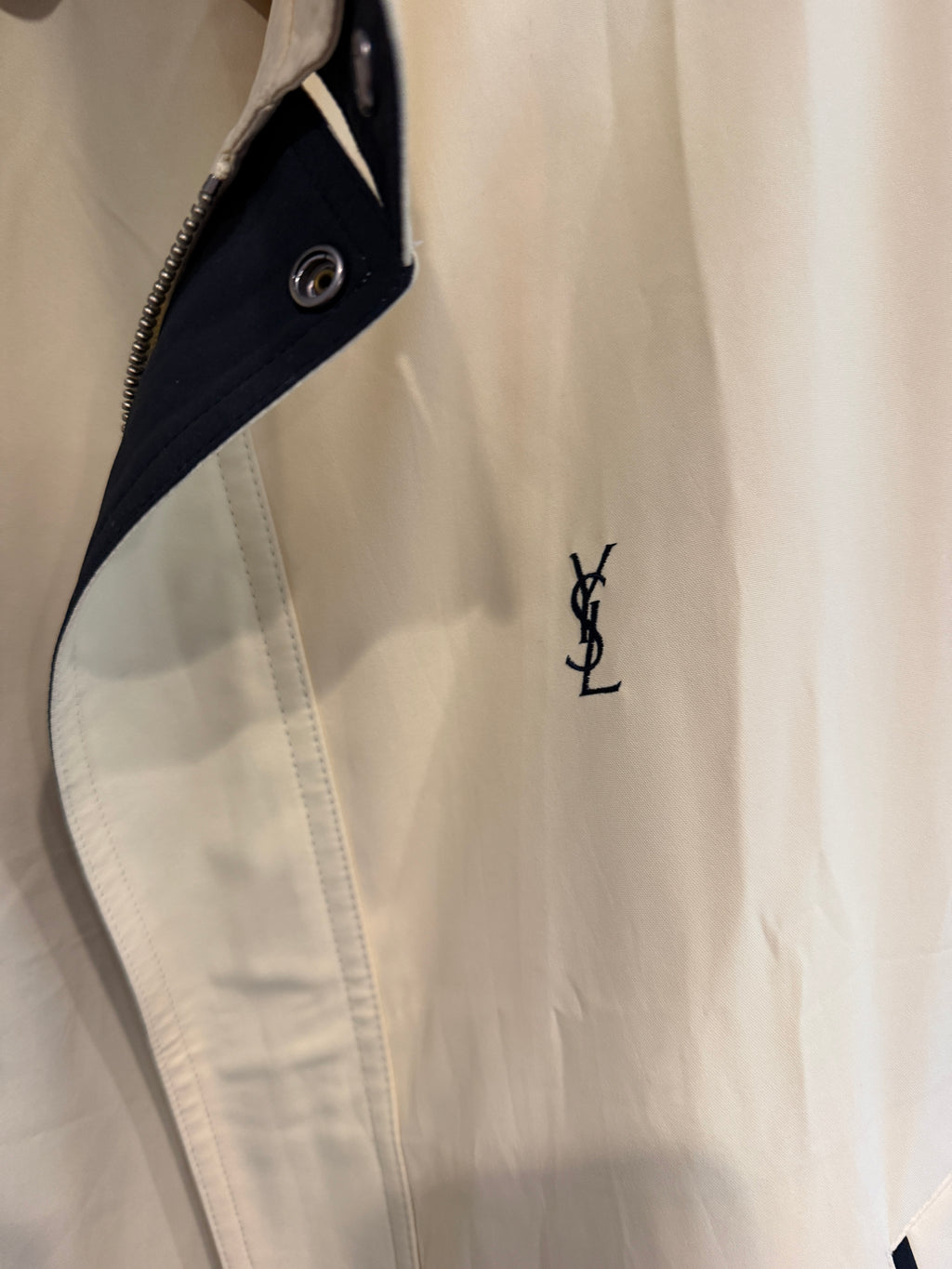 Yves Saint Laurent Vintage Butter Yellow Navy YSL Logo Bomber Windbreaker Jacket size 95