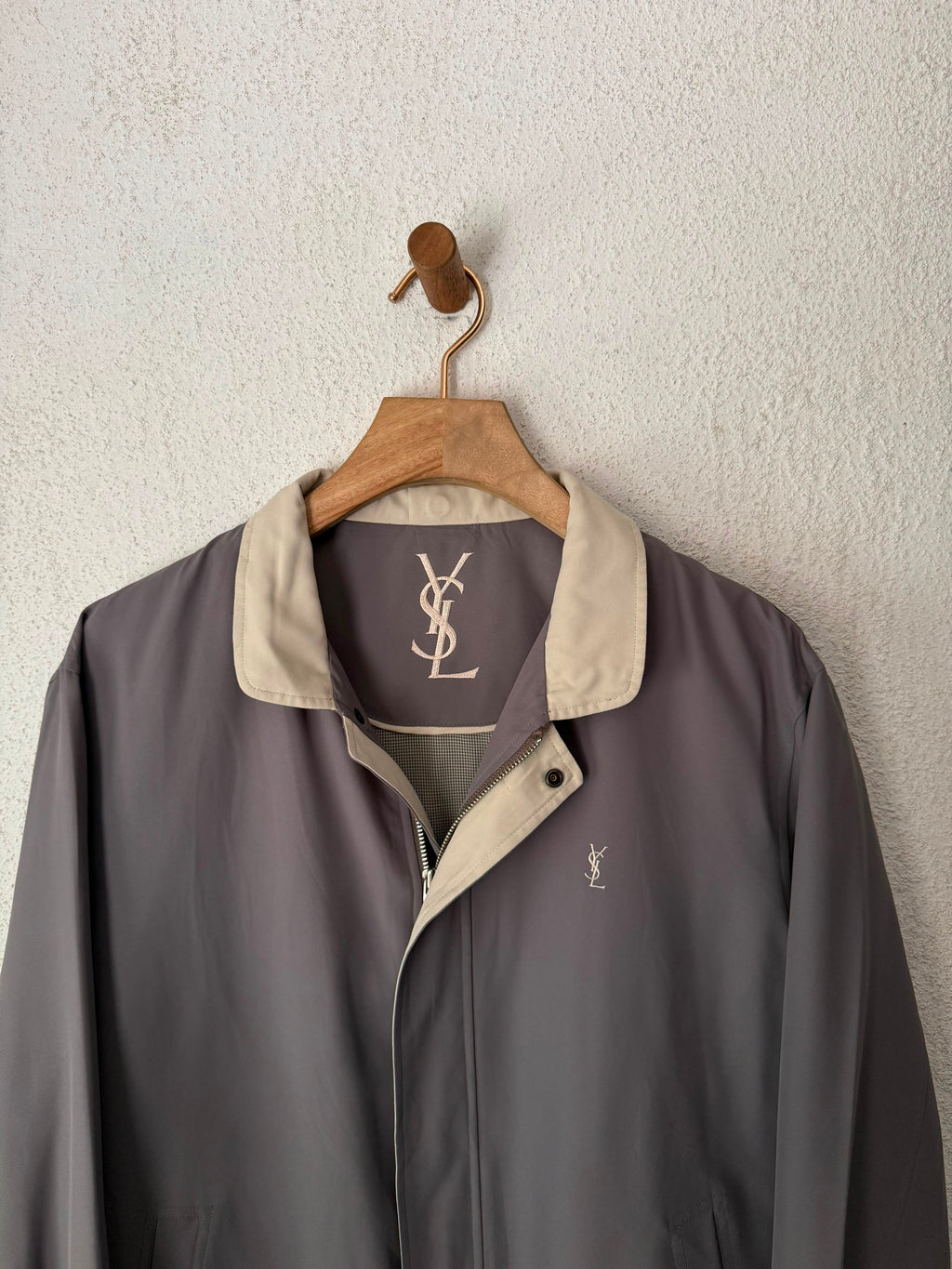 Yves Saint Laurent Vintage YSL Grey Beige Windbreaker Bomber Jacket