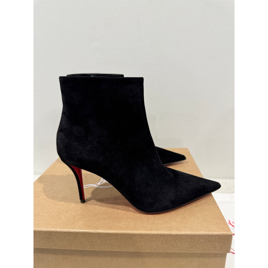 CHRISTIAN LOUBOUTIN So Apostropha Booty 80 Suede Black Ankle Boots 37 BNIB